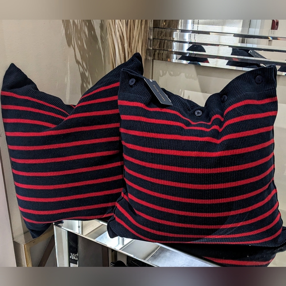 $430 New 2 Ralph Lauren Knit Toulon Stripe Nautical Coastal Throw Pillows